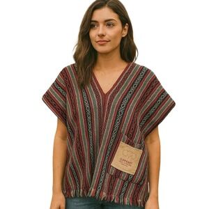 Elephant Brand Striped Poncho V Neck Boho Hippie Knit Shrug‎ Top One Size XL